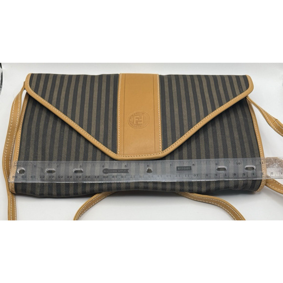 Vintage Fendi Selleria Striped Canvas & Leather Envelope Crossbody Bag Repair - Picture 15 of 16